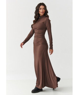 suknele maxi su golfu ir marszczeniem sokoladine M897