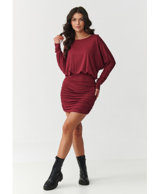 suknele mini su marszczeniem ir luźną górą bordo M900