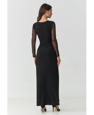 suknele maxi su tiulem ir falbaną juoda M910