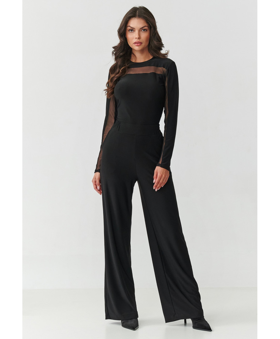 elegantiskas komplektas moteriskas su transparentnymi wstawkami ir szerokimi nogawkami juodas M903