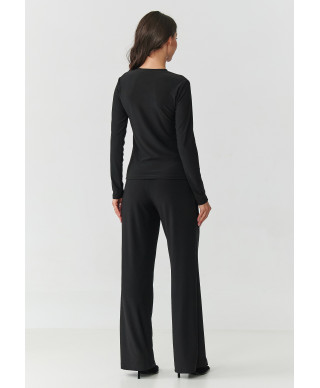 elegantiskas komplektas moteriskas su transparentnymi wstawkami ir szerokimi nogawkami juodas M903