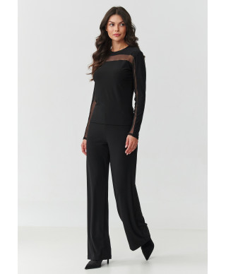 elegantiskas komplektas moteriskas su transparentnymi wstawkami ir szerokimi nogawkami juodas M903