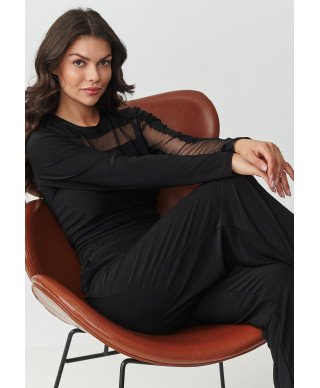 elegantiskas komplektas moteriskas su transparentnymi wstawkami ir szerokimi nogawkami juodas M903