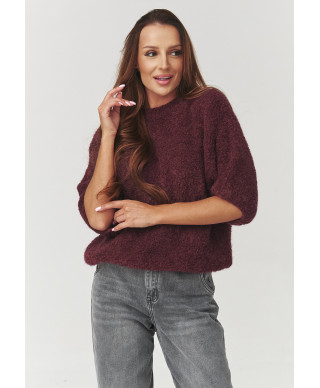 Miękki megztinis moteriskas su rankovemis za łokieć bordo C8