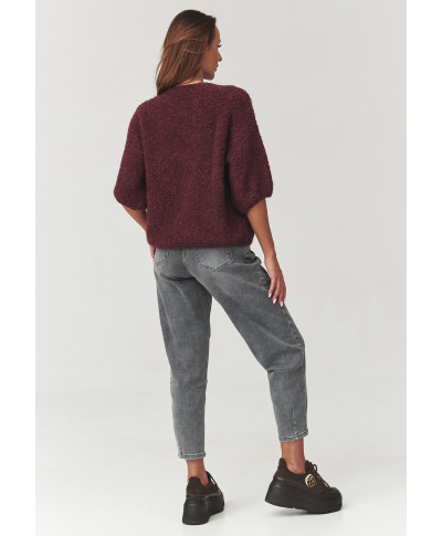 Miękki megztinis moteriskas su rankovemis za łokieć bordo C8