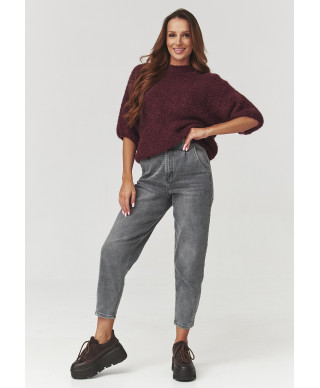 Miękki megztinis moteriskas su rankovemis za łokieć bordo C8