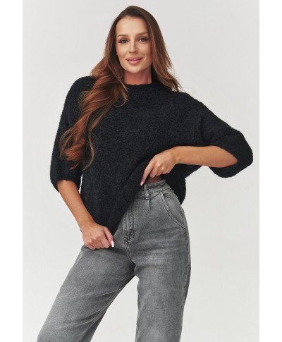 Miękki megztinis moteriskas su rankovemis za łokieć juodas C8