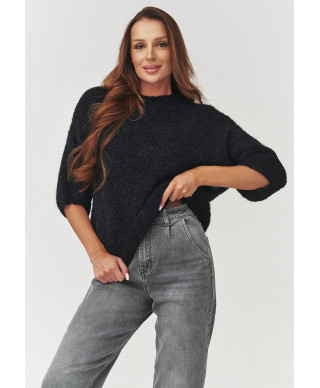 Miękki megztinis moteriskas su rankovemis za łokieć juodas C8