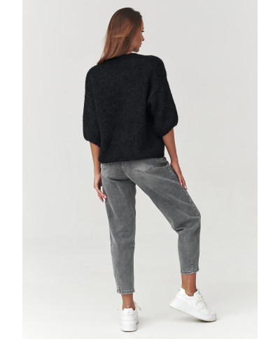 Miękki megztinis moteriskas su rankovemis za łokieć juodas C8