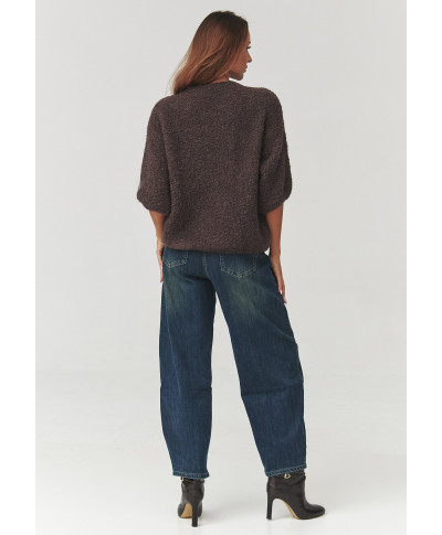 Miękki megztinis moteriskas su rankovemis za łokieć sokoladinis C8