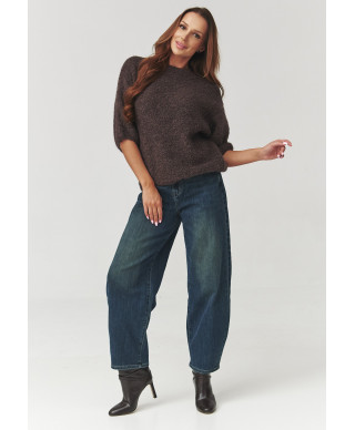 Miękki megztinis moteriskas su rankovemis za łokieć sokoladinis C8