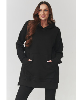 Sieviešu komplekts – garš džemperis ar kapuci un legingi melni A12