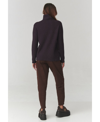 Stilīgs sieviešu džemperis ar augstu apkakli baklažānu krāsā C20