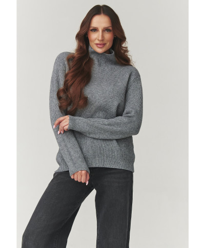 Stilingas moteriškas megztinis su golfu pilkas melanžas C20