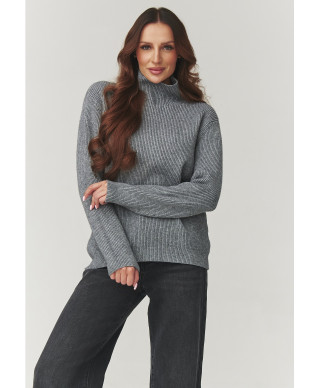 Stilingas moteriškas megztinis su golfu pilkas melanžas C20