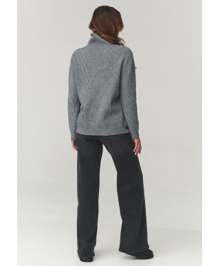 Stilīgs sieviešu džemperis ar augstu apkakli pelēks melanžs C20