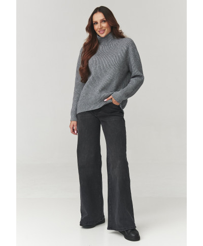Stilīgs sieviešu džemperis ar augstu apkakli pelēks melanžs C20