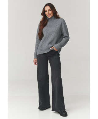 Stilīgs sieviešu džemperis ar augstu apkakli pelēks melanžs C20