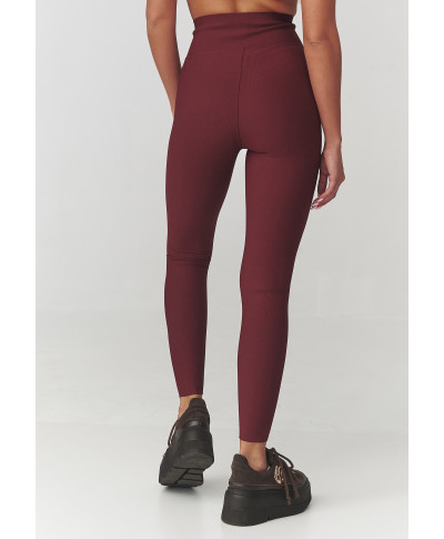 leginsai damskie prążkowane bordowe C30