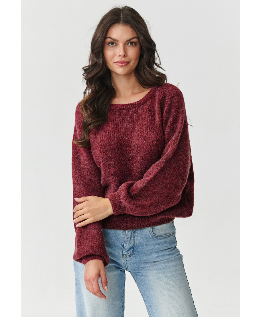 klasikinis megztinis moteriskas su kid mohero priedu ir vilnos bordo S168