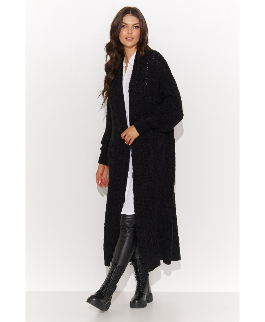 apgaubiantis moteriskas atviras ilgas megztinis juodas NU_S91