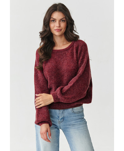 klasikinis megztinis moteriskas su kid mohero priedu ir vilnos bordo S168