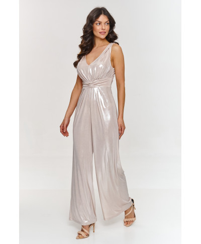 Metaliczny kombinezonas su szerokimi nogawkami sviesus beż M885