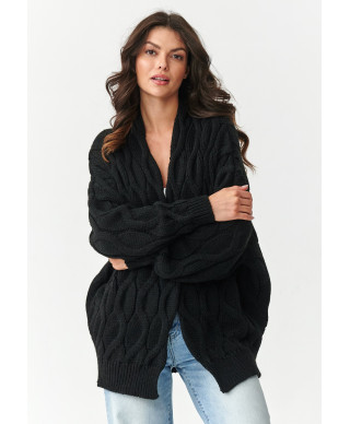 kardiganas moteriskas o grubym splocie juodas S163
