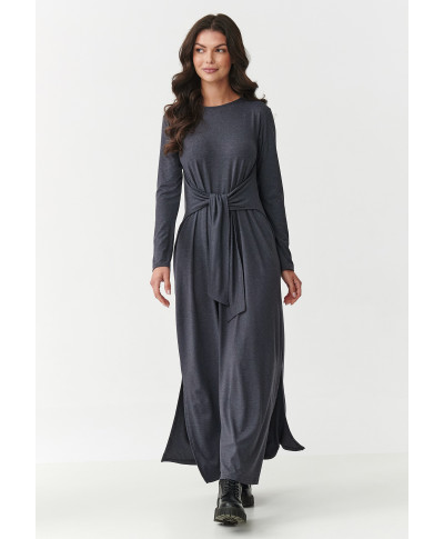 suknele moteriska maxi is viskozes su risimu per liemeni ir rozcięciami po bokach antracytowa M894