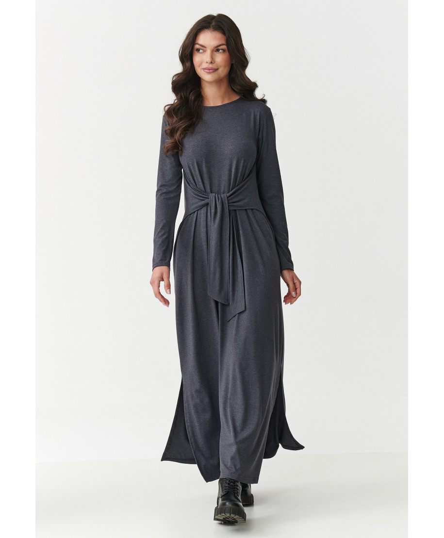 suknele moteriska maxi is viskozes su risimu per liemeni ir rozcięciami po bokach antracytowa M894