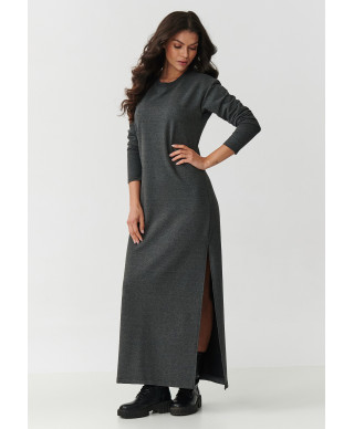 suknele maxi ilgomis rankovemis ir rozcięciem grafitowy melanzas M901