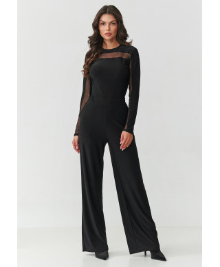 elegantiskas komplektas moteriskas su transparentnymi wstawkami ir szerokimi nogawkami juodas M903