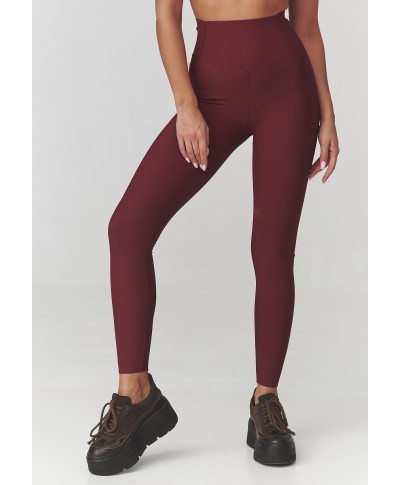 leginsai damskie prążkowane bordowe C30