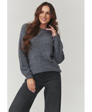Miękki megztinis moteriskas su okrągłym iskirpte pilkas C21