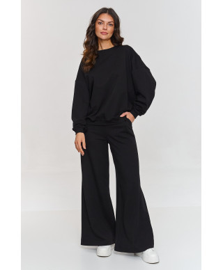 suknele maxi ilgomis rankovemis ir rozcięciem juoda M901