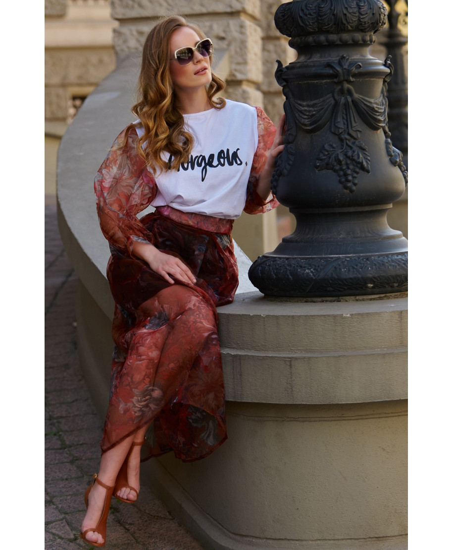 Tiulio maksi sijonas su gėlių raštu bordo spalvos L19