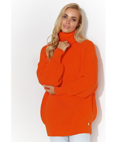 Ciepły megztinis moteriskas su golfu pomarańczowy S136