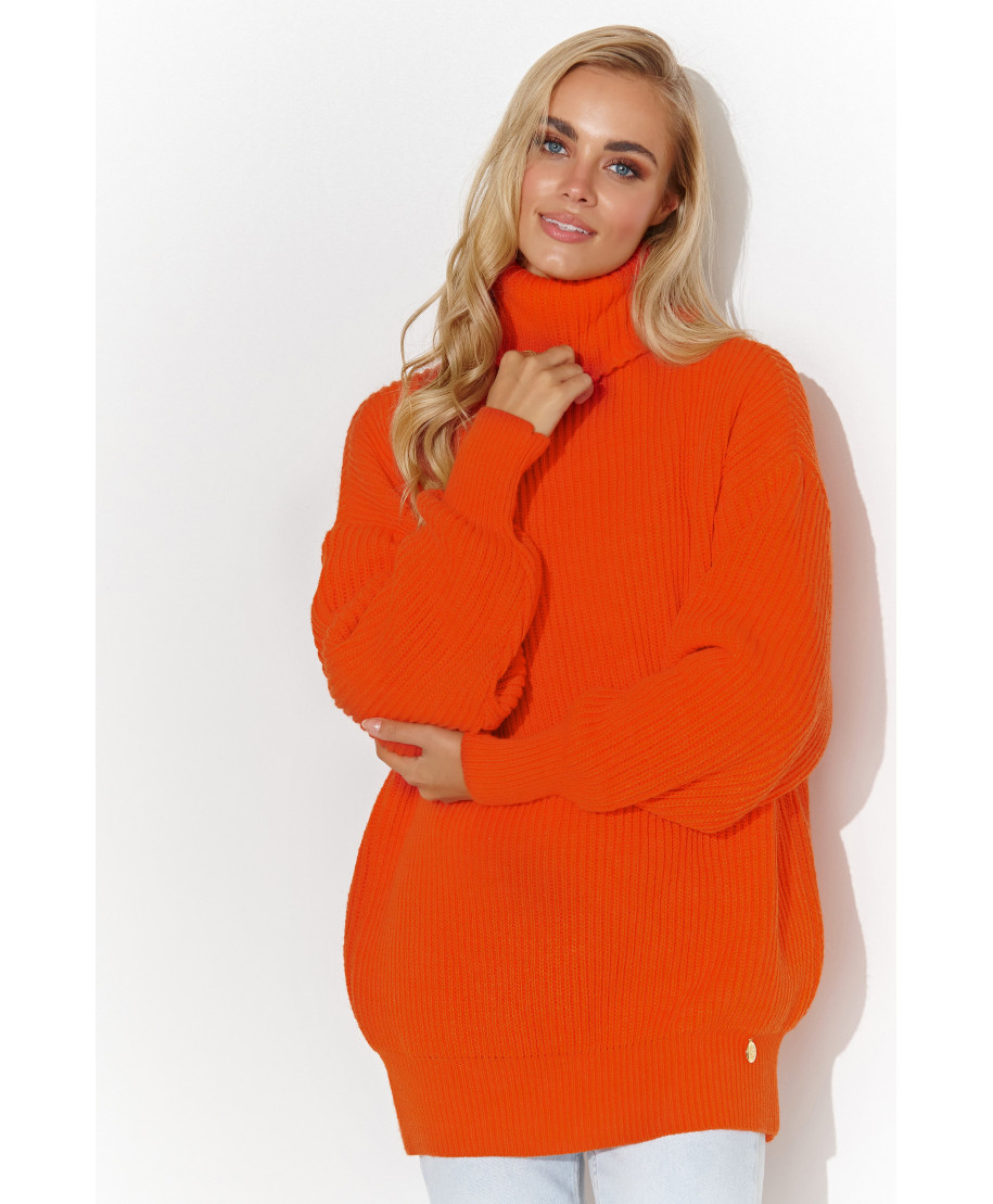 Ciepły megztinis moteriskas su golfu pomarańczowy S136