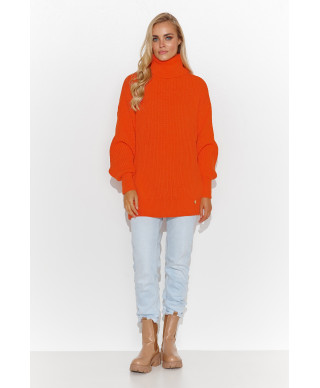 Ciepły megztinis moteriskas su golfu pomarańczowy S136