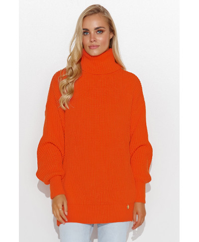 Ciepły megztinis moteriskas su golfu pomarańczowy S136