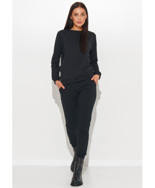 Sieviešu treniņtērpa komplekts ar plāksteri uz piedurknes melns NU379