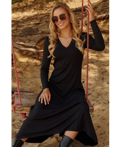 Garā viskozes trikotāžas kleita melna M809