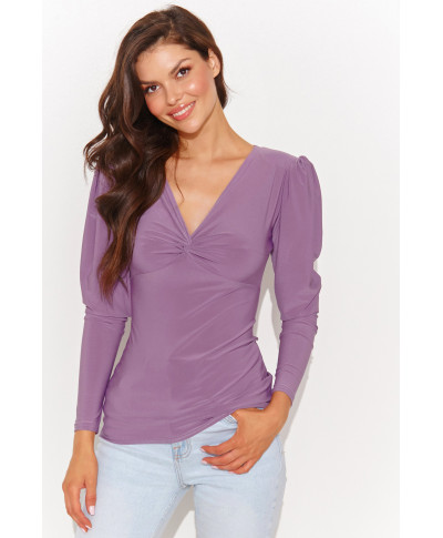 Pieguļoša sieviešu blūze ar buff piedurknēm lillā krāsā NU461