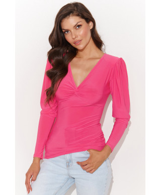 Pieguļoša sieviešu blūze ar buff piedurknēm aveņu krāsā NU461