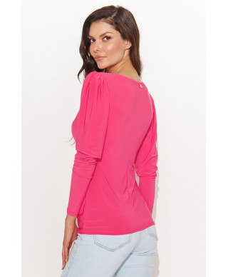 Pieguļoša sieviešu blūze ar buff piedurknēm aveņu krāsā NU461