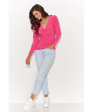 Pieguļoša sieviešu blūze ar buff piedurknēm aveņu krāsā NU461