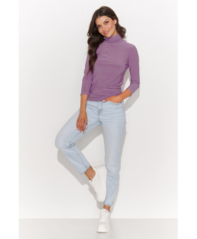 Klasiska sieviešu blūze ar augstu apkakli lillā krāsā NU460