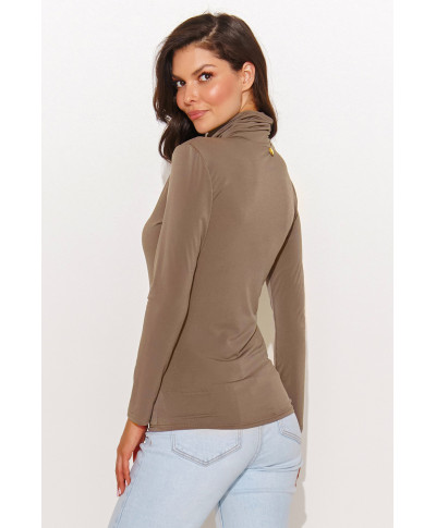 Klasiska sieviešu blūze ar augstu apkakli latte NU460