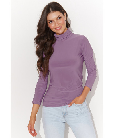 Klasiska sieviešu blūze ar augstu apkakli lillā krāsā NU460