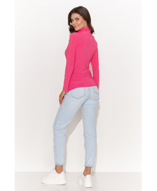 Klasiska sieviešu blūze ar augstu apkakli aveņu krāsā NU460